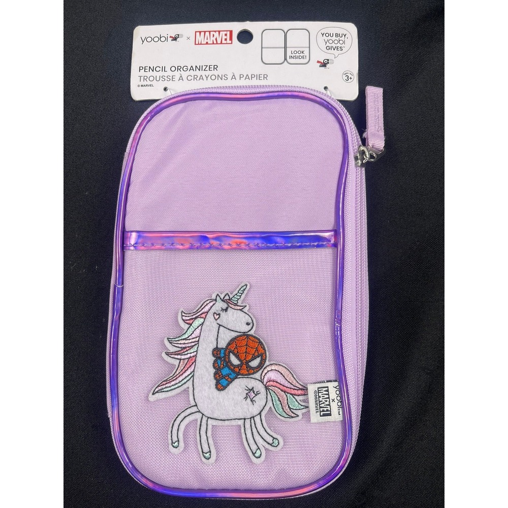 Yoobi x Marvel Spider-Man Unicorn Pencil Organizer Purple Holographic Case NEW